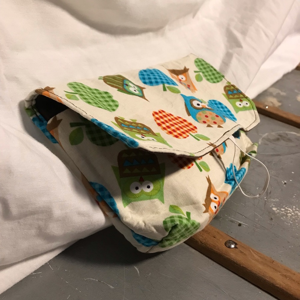 Adorable Owl print pouch. Custom made. Etsy bought.
